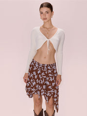 Tie Front Cardi Ribbed Knit Crop Top
