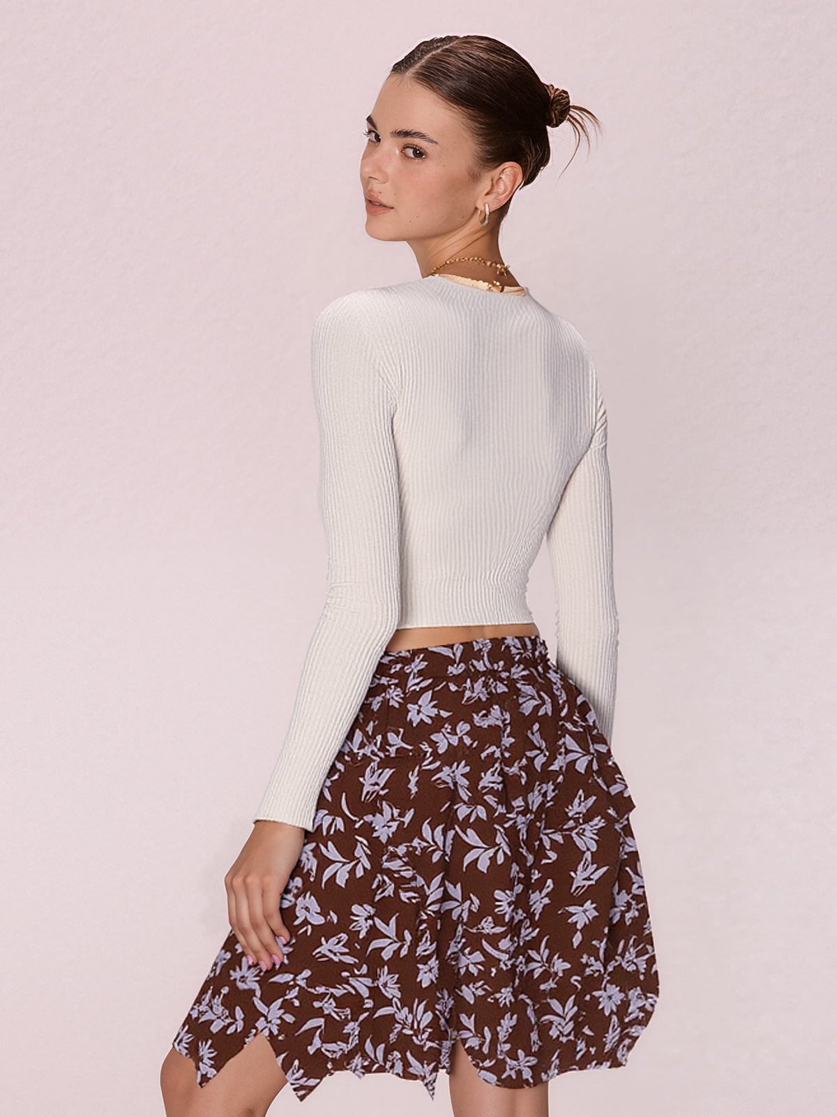 Tie Front Cardi Ribbed Knit Crop Top