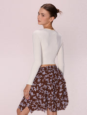 Tie Front Cardi Ribbed Knit Crop Top