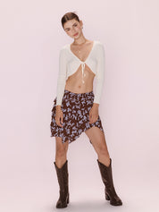 Tie Front Cardi Ribbed Knit Crop Top
