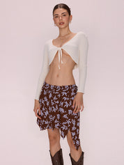 Tie Front Cardi Ribbed Knit Crop Top