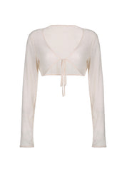 Tie Front Cardi Ribbed Knit Crop Top