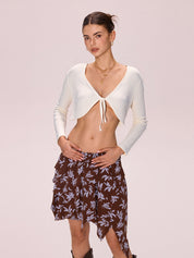 Tie Front Cardi Ribbed Knit Crop Top