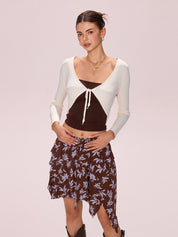 Tie Front Cardi Ribbed Knit Crop Top