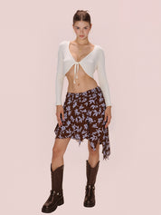 Tie Front Cardi Ribbed Knit Crop Top
