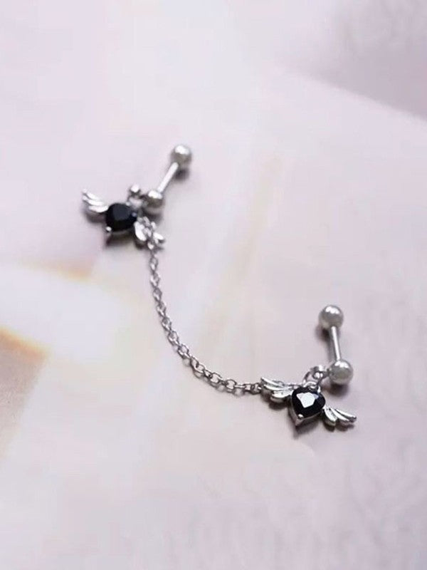 Winged Heart Charm Chain Earrings