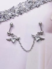 Winged Heart Charm Chain Earrings