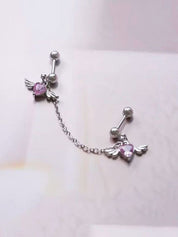 Winged Heart Charm Chain Earrings