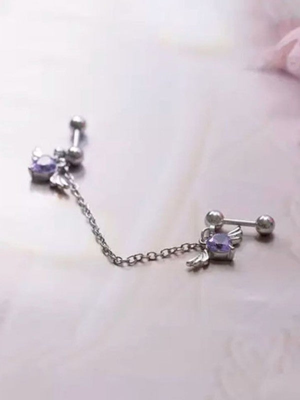 Winged Heart Charm Chain Earrings