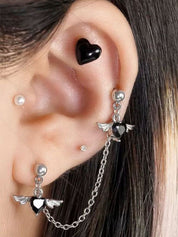 Winged Heart Charm Chain Earrings