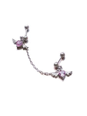 Winged Heart Charm Chain Earrings