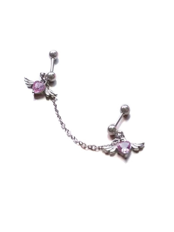 Winged Heart Charm Chain Earrings