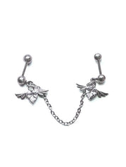Winged Heart Charm Chain Earrings