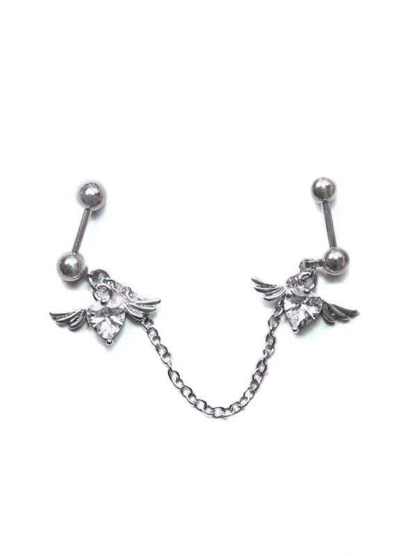 Winged Heart Charm Chain Earrings