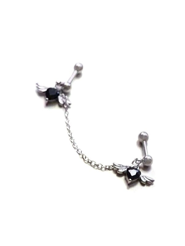 Winged Heart Charm Chain Earrings