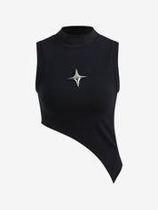 Metal Star Asymmetric Ribbed Tank Top