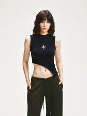 Metal Star Asymmetric Ribbed Tank Top