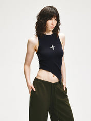 Metal Star Asymmetric Ribbed Tank Top