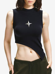 Metal Star Asymmetric Ribbed Tank Top