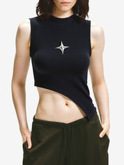 Metal Star Asymmetric Ribbed Tank Top