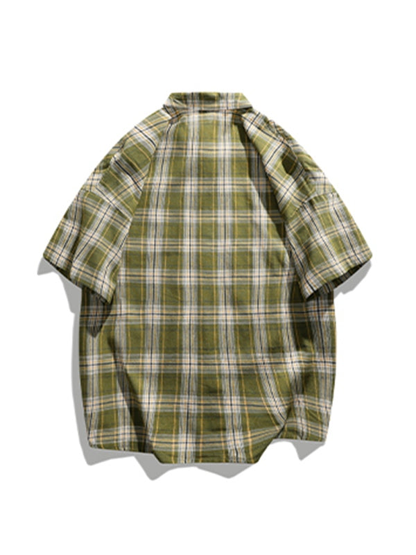 Men's Pocket Buttoned Short Sleeve Checkered Shirt