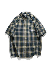Men's Pocket Buttoned Short Sleeve Checkered Shirt