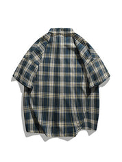 Men's Pocket Buttoned Short Sleeve Checkered Shirt