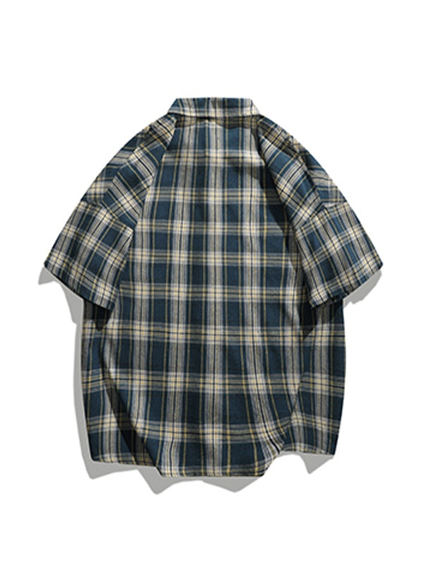Men's Pocket Buttoned Short Sleeve Checkered Shirt