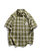 Men's Pocket Buttoned Short Sleeve Checkered Shirt
