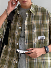 Men's Pocket Buttoned Short Sleeve Checkered Shirt