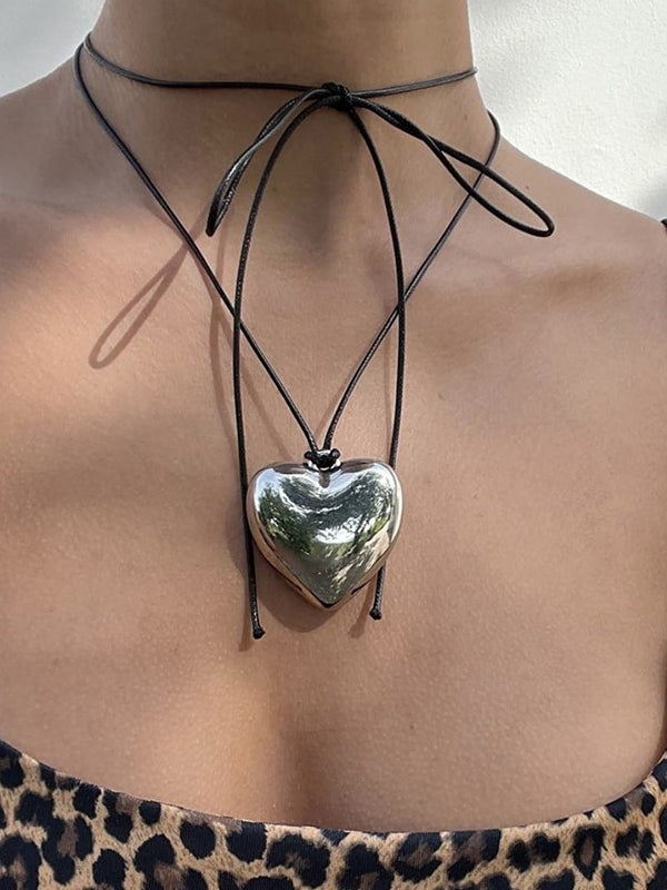 Adjustable Chunky Heart Charm Necklace