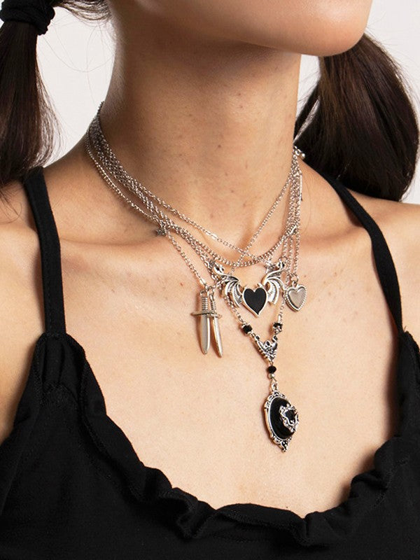 5pcs Punk Mixed Pendant Necklace Set