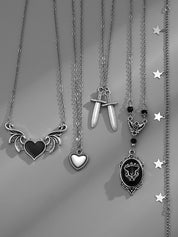 5pcs Punk Mixed Pendant Necklace Set