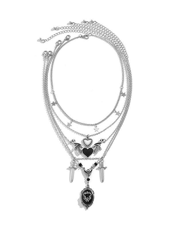 5pcs Punk Mixed Pendant Necklace Set