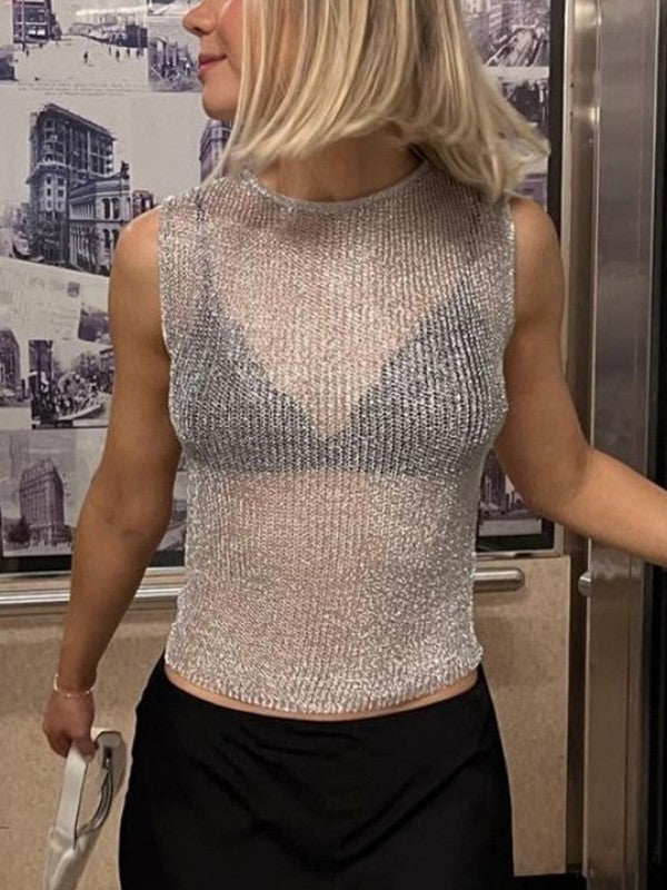 Semi Sheer Metallic Tank Top