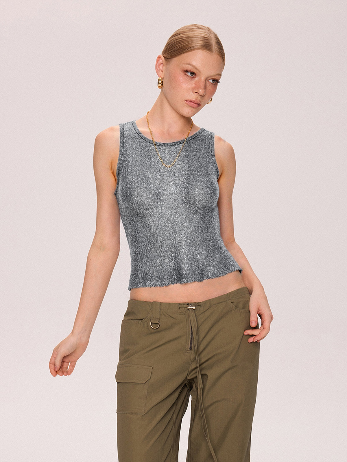 Semi Sheer Metallic Tank Top