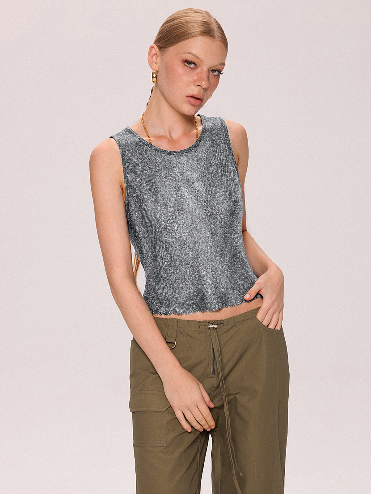 Semi Sheer Metallic Tank Top