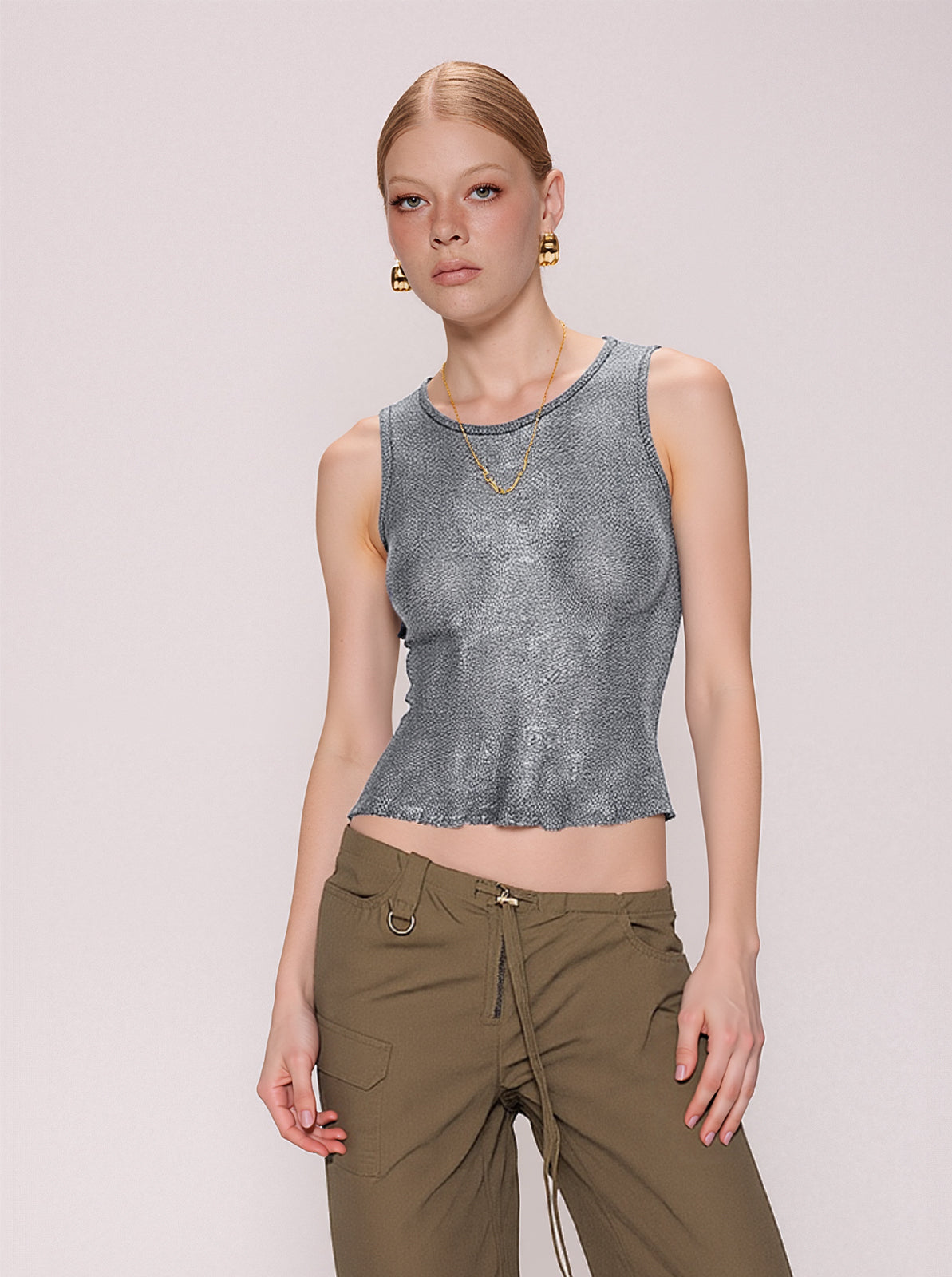 Semi Sheer Metallic Tank Top