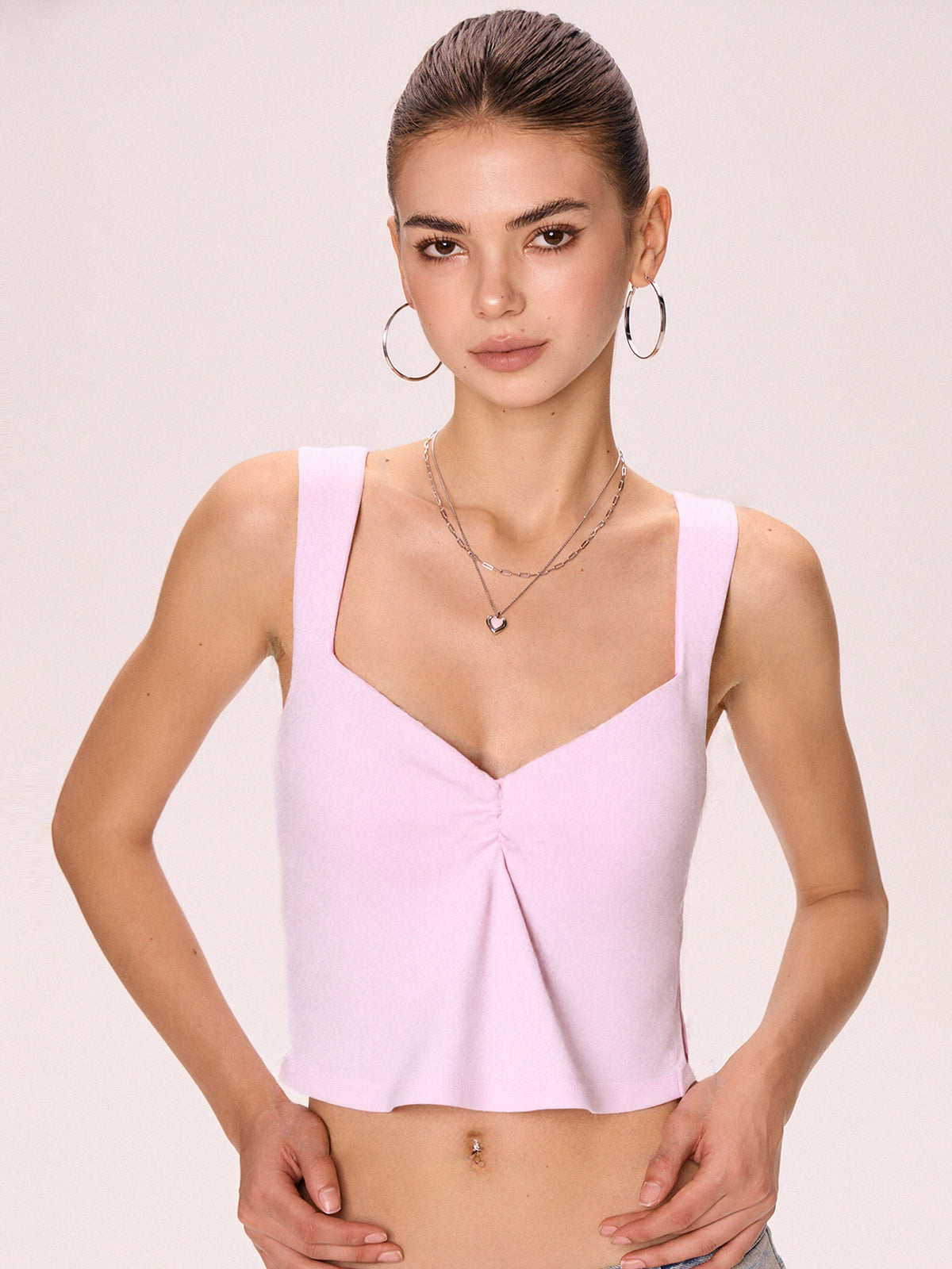 Low Cut Sleeveless Sweetheart Neck Cropped Tank Top