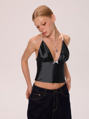 Halter Satin Crop Cami Top