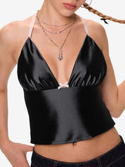 Halter Satin Crop Cami Top