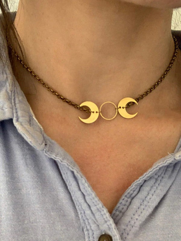 Double Crescent Moon Charm Necklace