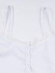 Lace Trim Button Up Ribbed Crop Cami Top