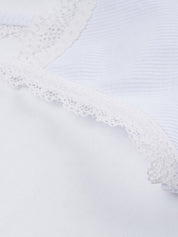 Lace Trim Button Up Ribbed Crop Cami Top