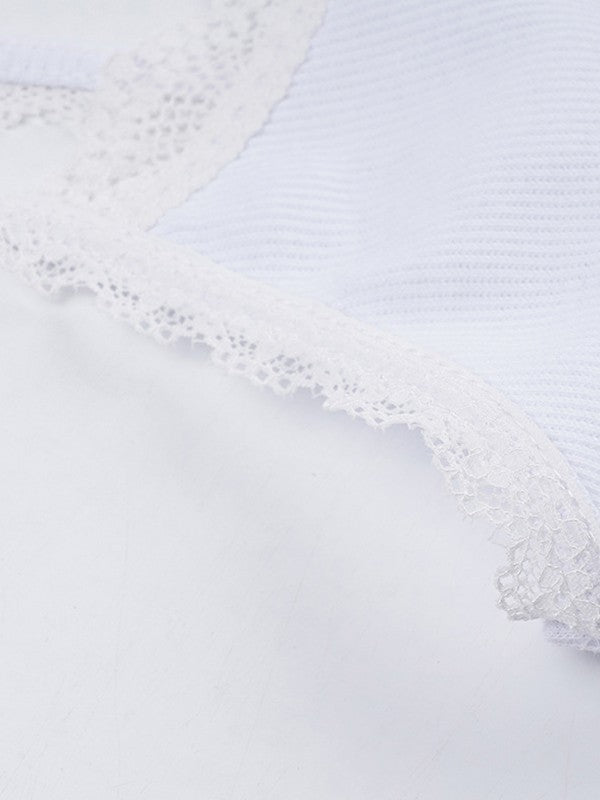 Lace Trim Button Up Ribbed Crop Cami Top