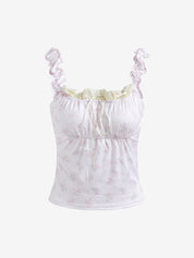 Lace Paneled Floral Cropped Tank Top