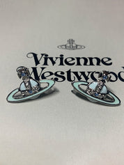 Enamel Rhinestone Saturn Charm Earrings