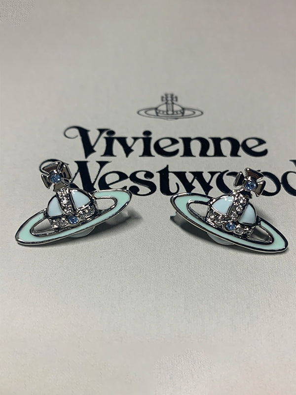 Enamel Rhinestone Saturn Charm Earrings