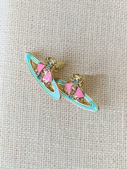Enamel Rhinestone Saturn Charm Earrings