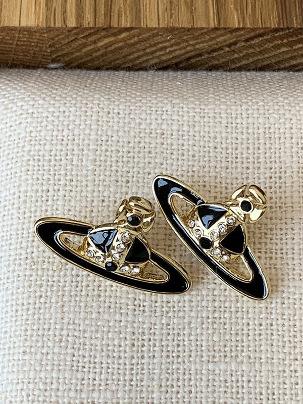 Enamel Rhinestone Saturn Charm Earrings